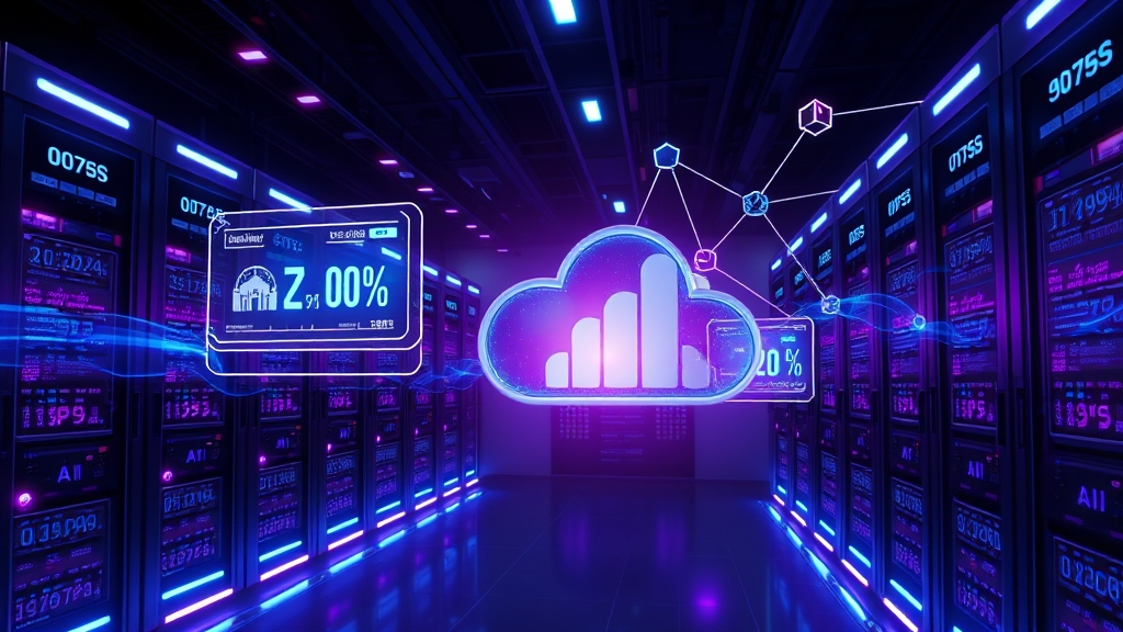 Illustrazione concettuale di controllo costi AI con dashboard cloud e indicatori di budget