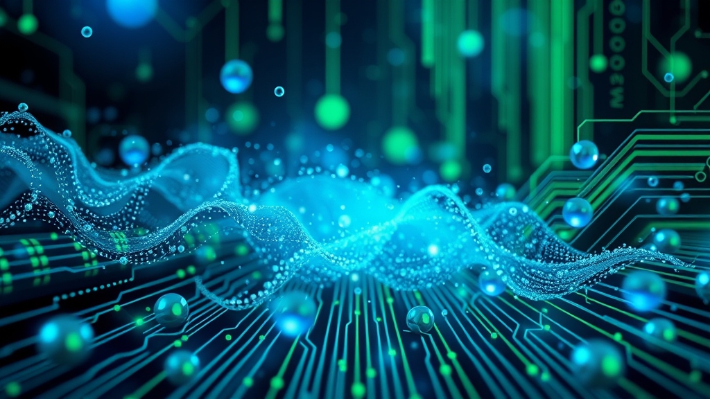 nuvole di dati e circuiti in blu e verde con atmosfera tech