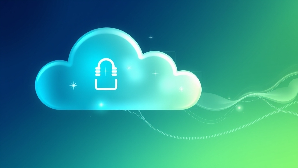 Illustrazione di nuvole con icone di backup, sfondo blu-verde