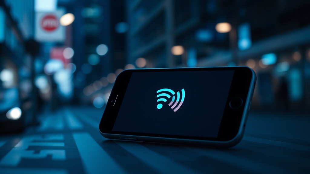 Icona di Signal su dispositivo mobile con sfondo urbano notturno