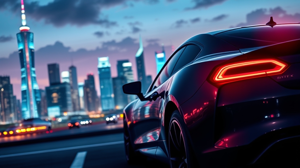 città futuristica con neon e controller di gioco