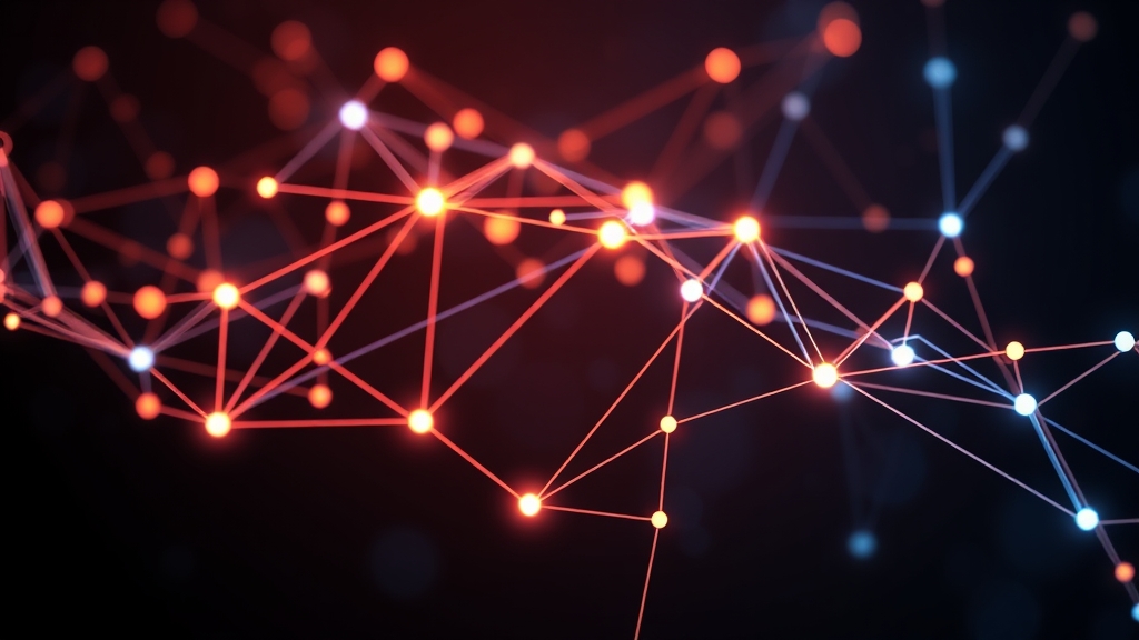 Illustrazione di un network sicuro con nodi interconnessi e circuiti luminosi che rappresentano la protezione AI